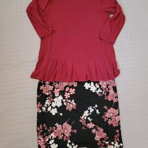 J.Jill Wearever Collection Floral Skirt and Matching Blouse, XS